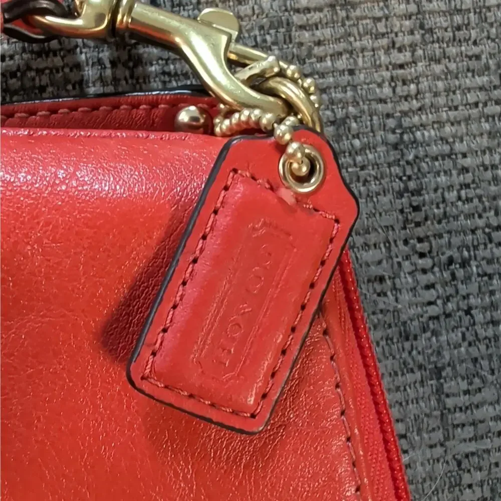 Coach Orange Wristlet Zip Wallet Clutch w/ Wrist Strap, Card Slots, Logo